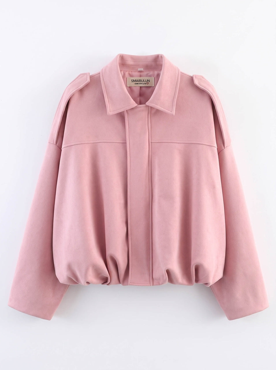Suede Gather Hem Bomber Jacket - Pink