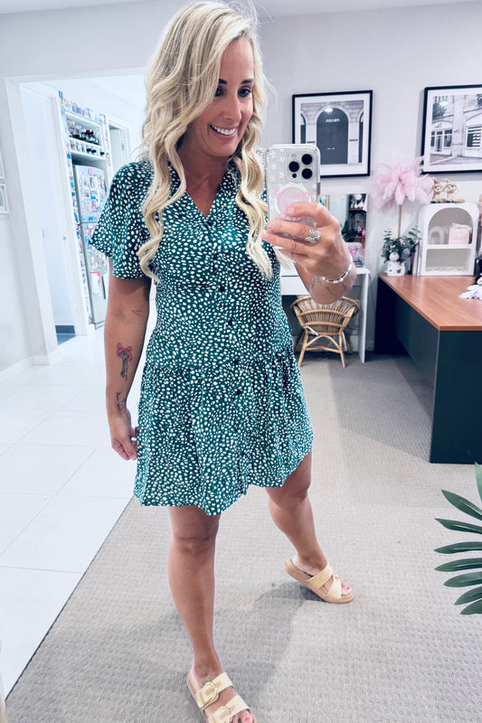 Ava Dot Dress- Green