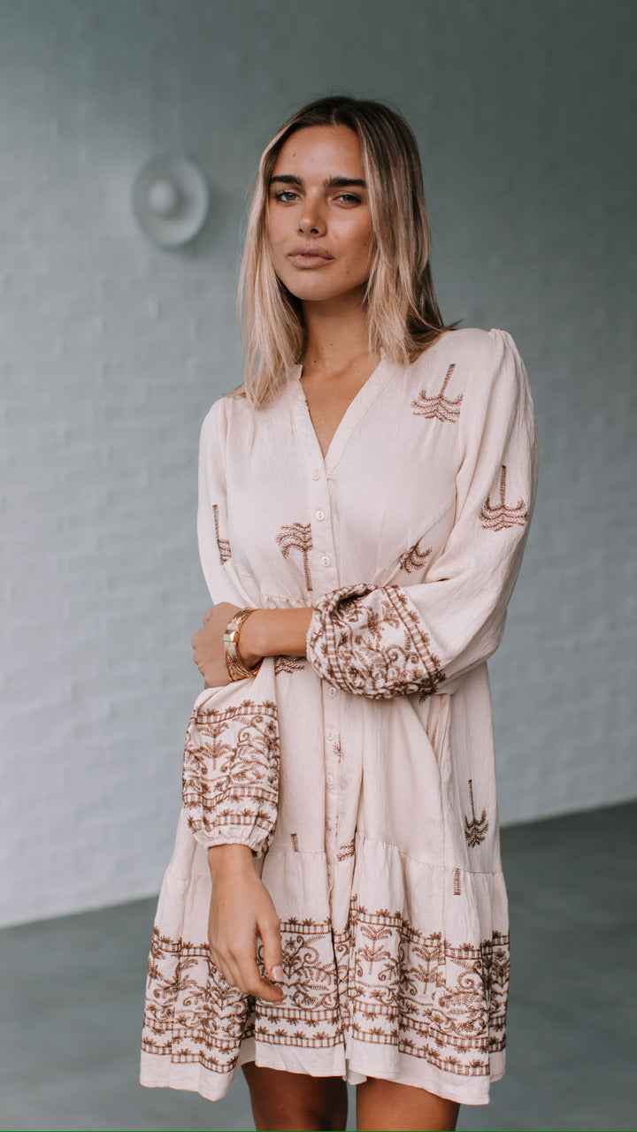 Palm Tree Dress- Natural Taupe