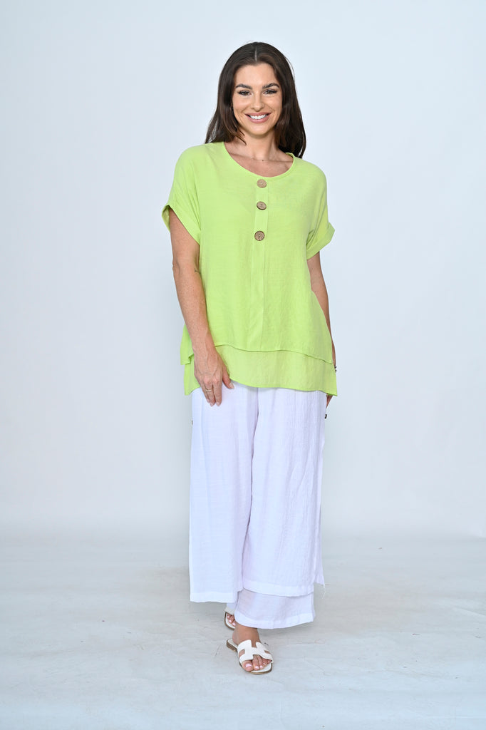 Big Button Top- Lime