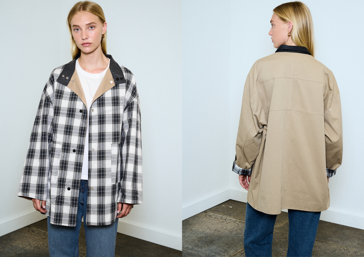 Raylan Reversible Parker - Tan/Black Check