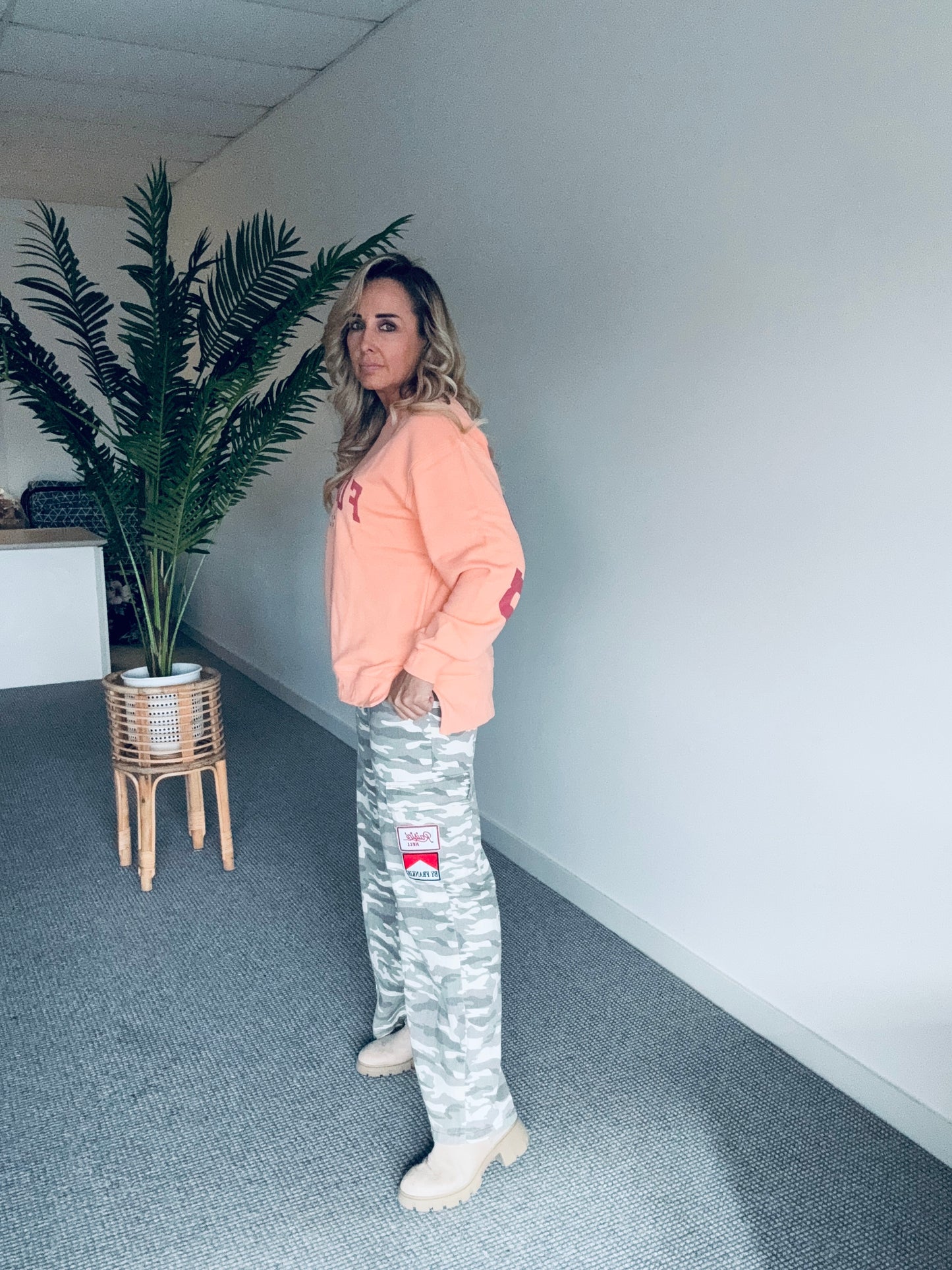 Camo Wide Leg Jean- Taupe