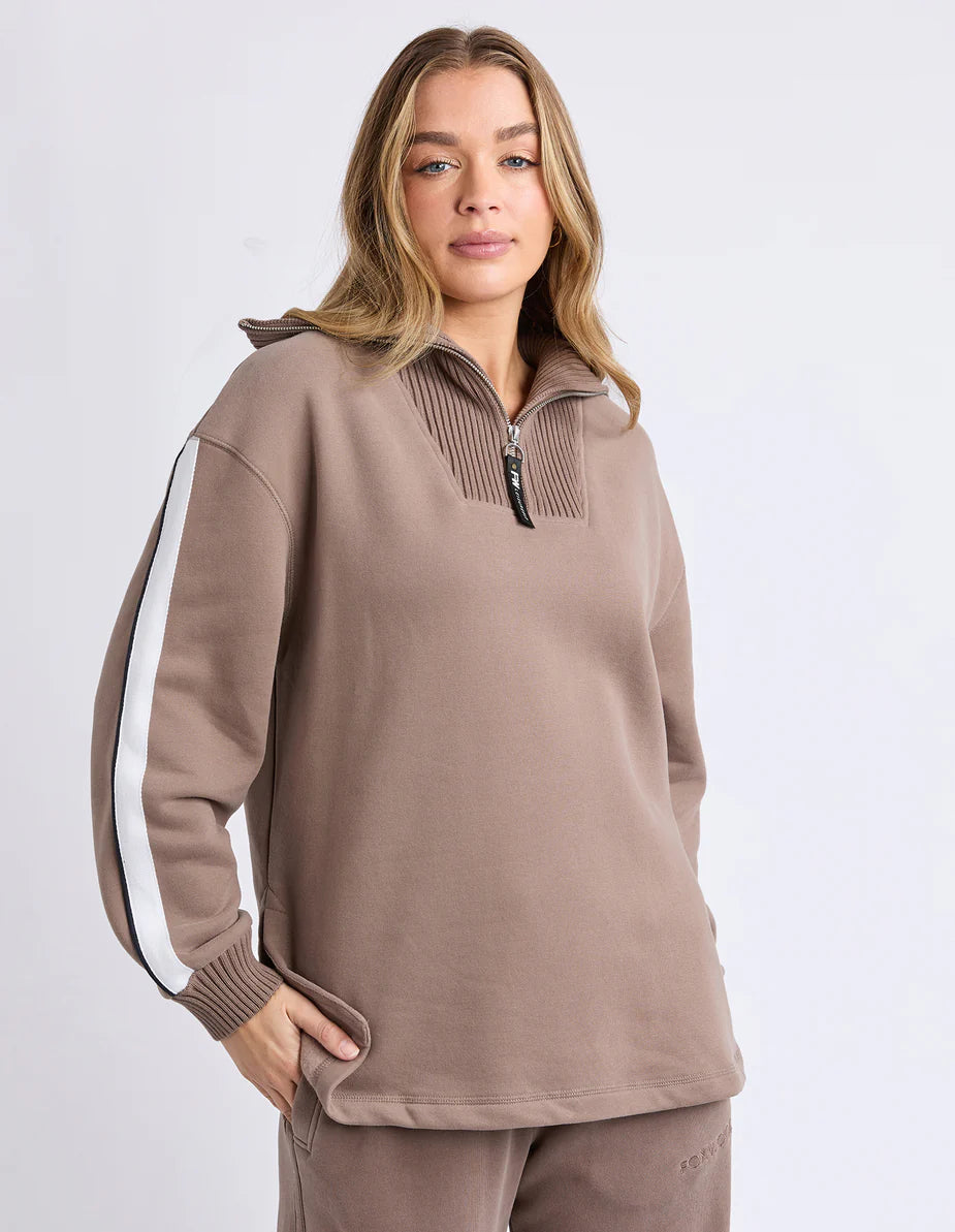 Knit Collar Crew- Brown