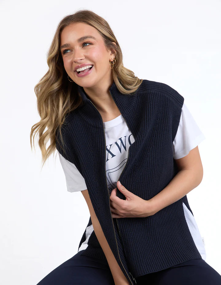 Zip Knit Vest- Navy