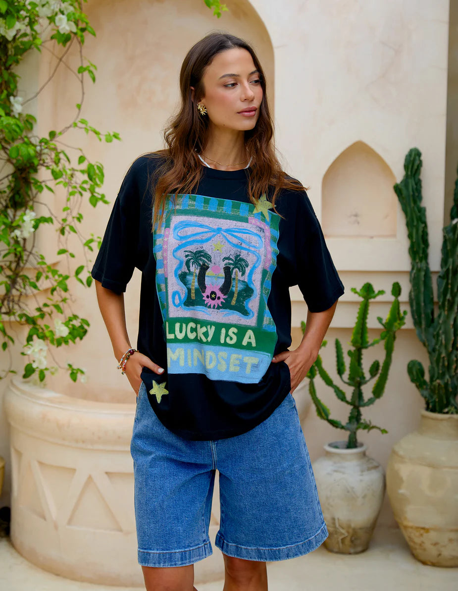 Lucky Star Tee- Washed Black