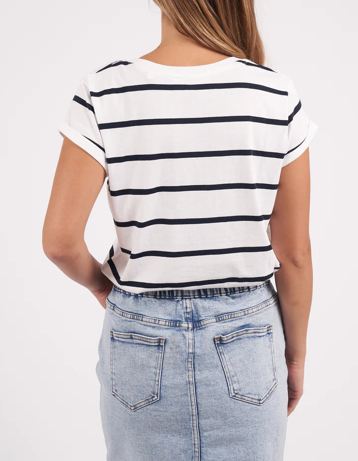 Manly Stripe Vee Tee- White/Navy Stripe