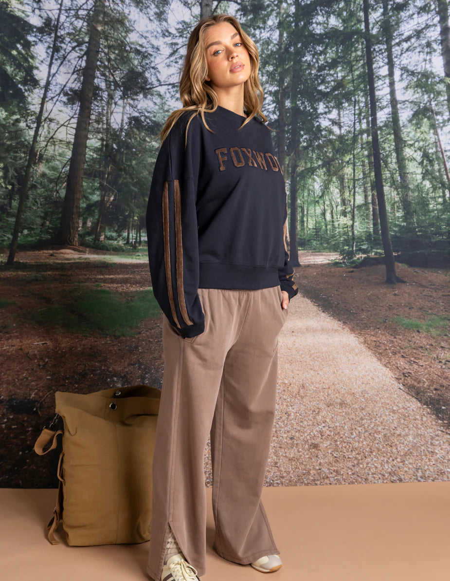 Classic Wide Leg Track Pant- Brown