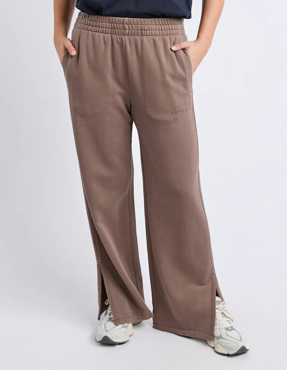 Classic Wide Leg Track Pant- Brown