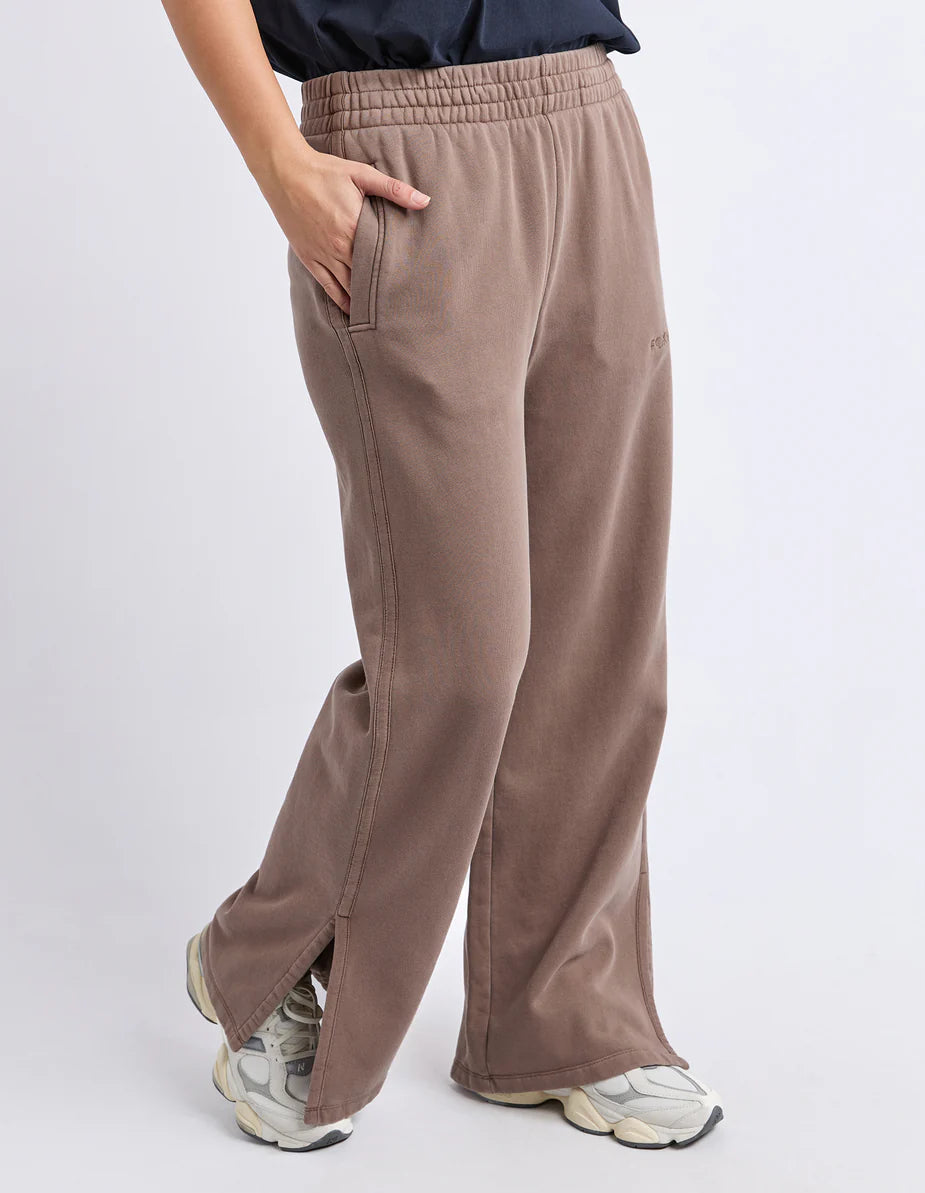 Classic Wide Leg Track Pant- Brown
