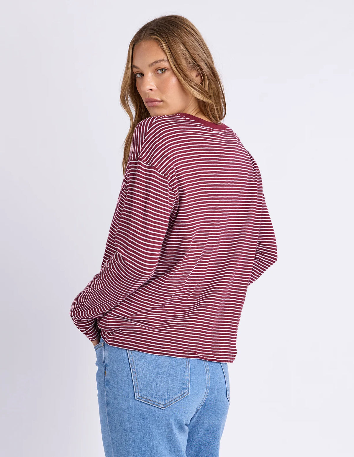 Hutch L/S Tee- Wine with White Stripe