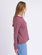 Hutch L/S Tee- Wine with White Stripe
