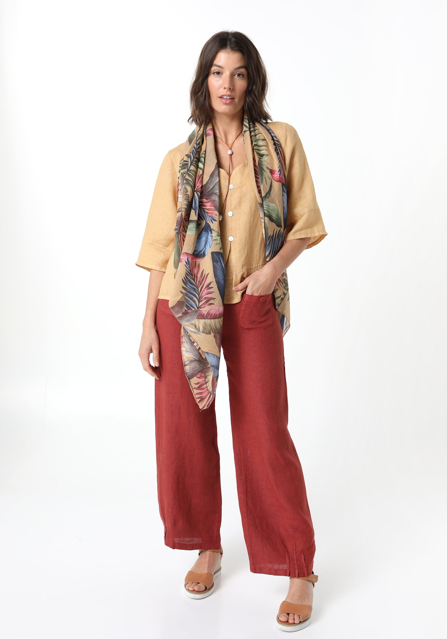 Italian Relax Linen Pant - Rust