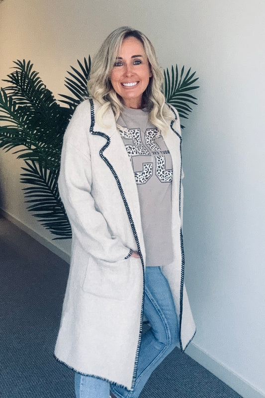 Black Stitch Cardi - Taupe