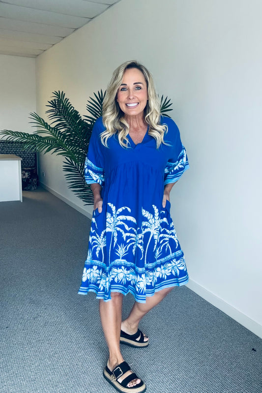 Blue Palm Dress