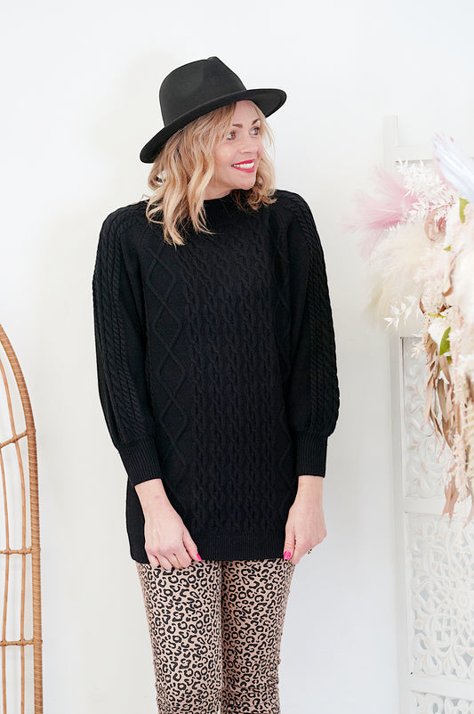 Chunky Long Line Knit - Black