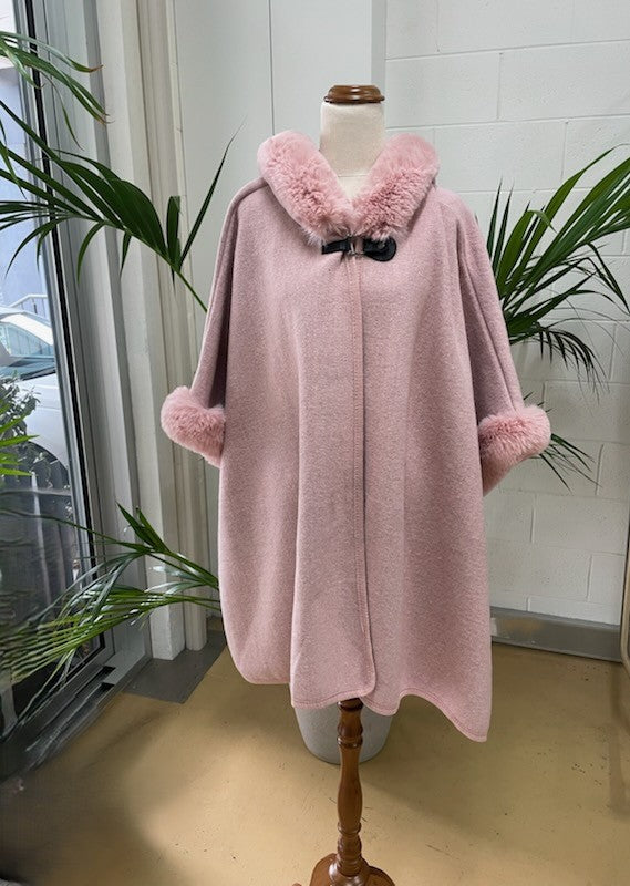 Hooded Poncho- Pink/Charcoal