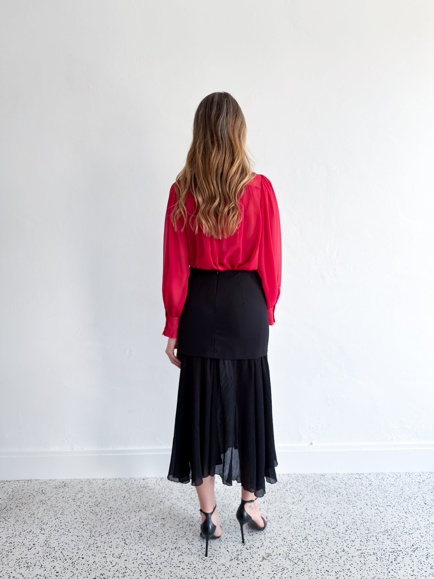 Chiffon Bow Shirt- Red