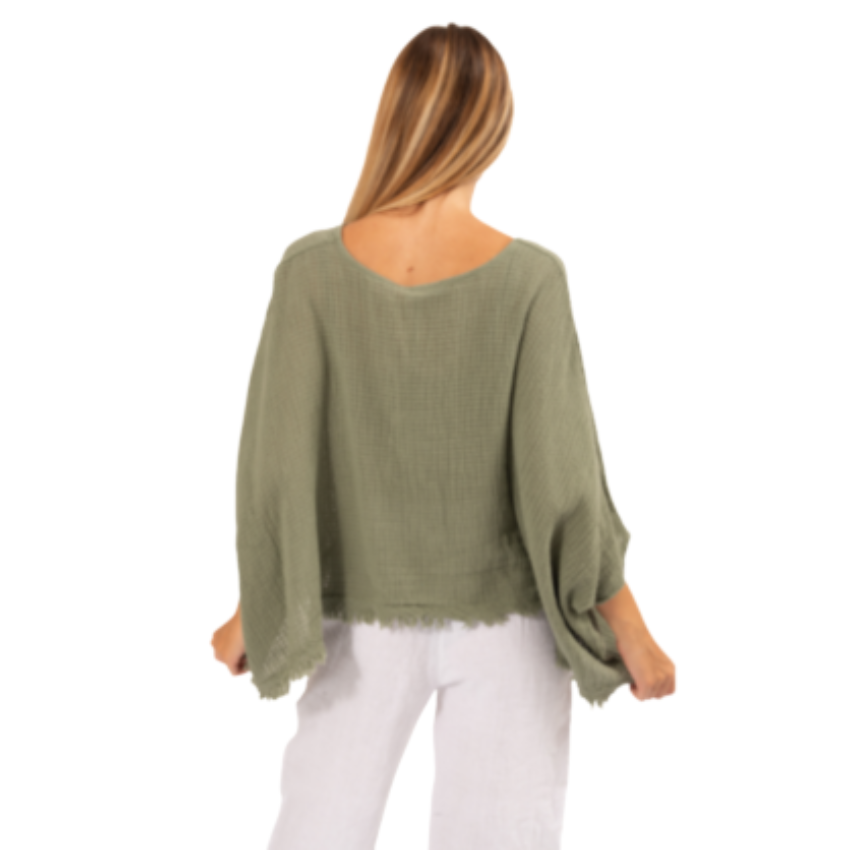 Linen Rosa Top- Khaki