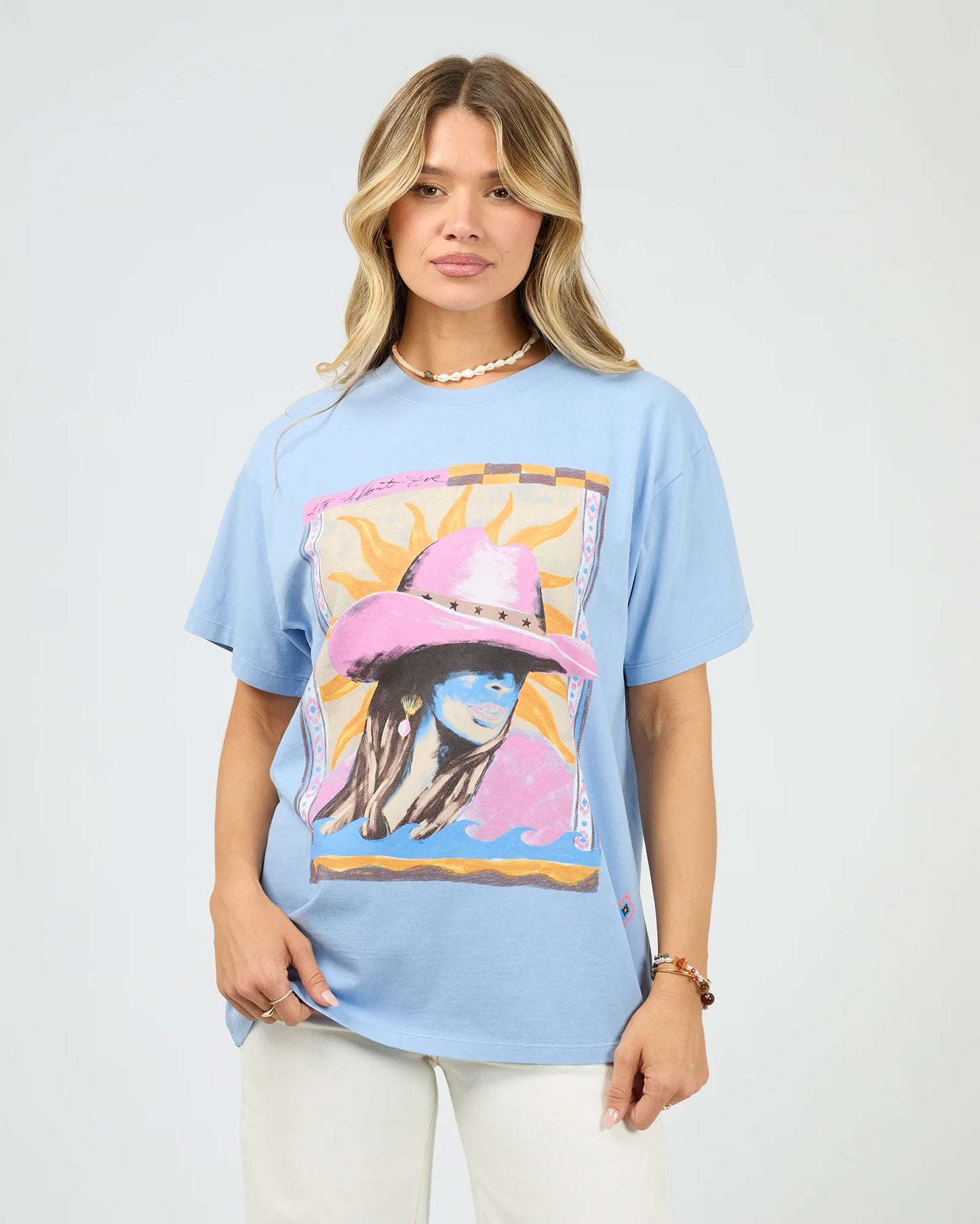 Calamity Sun Relaxed Tee- Light Blue