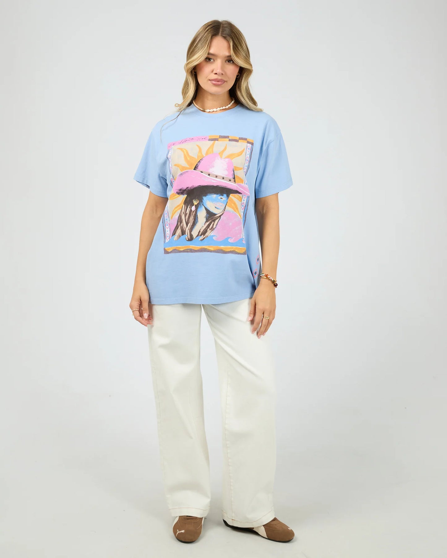 Calamity Sun Relaxed Tee- Light Blue