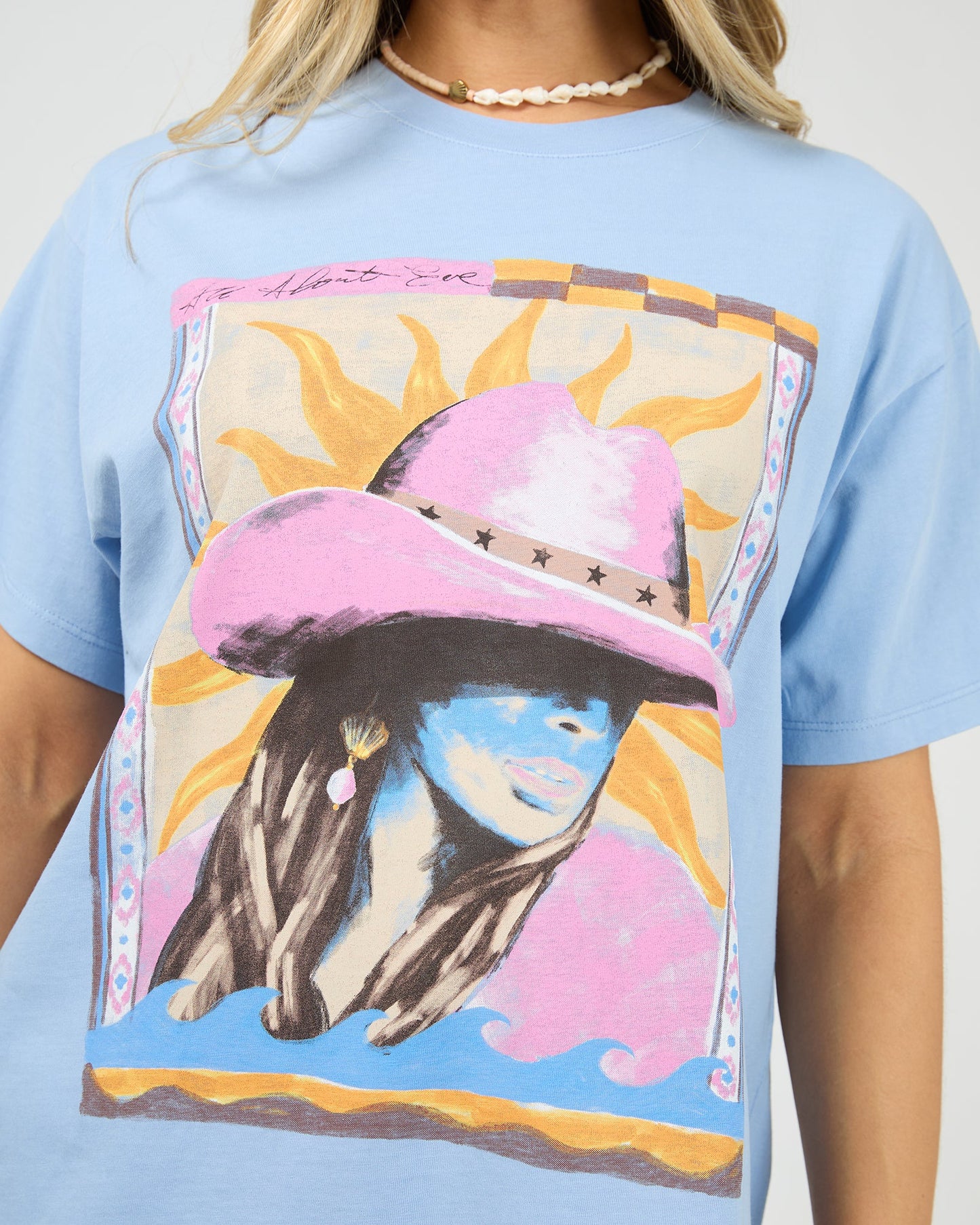 Calamity Sun Relaxed Tee- Light Blue