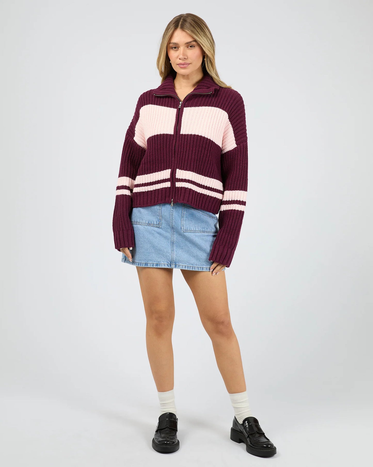 Aida Knit Zip Thru- Wine