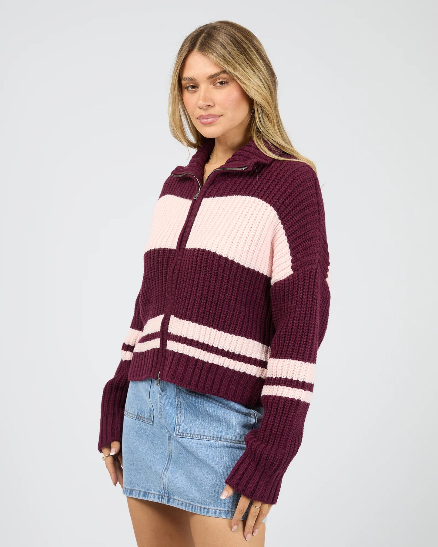 Aida Knit Zip Thru- Wine
