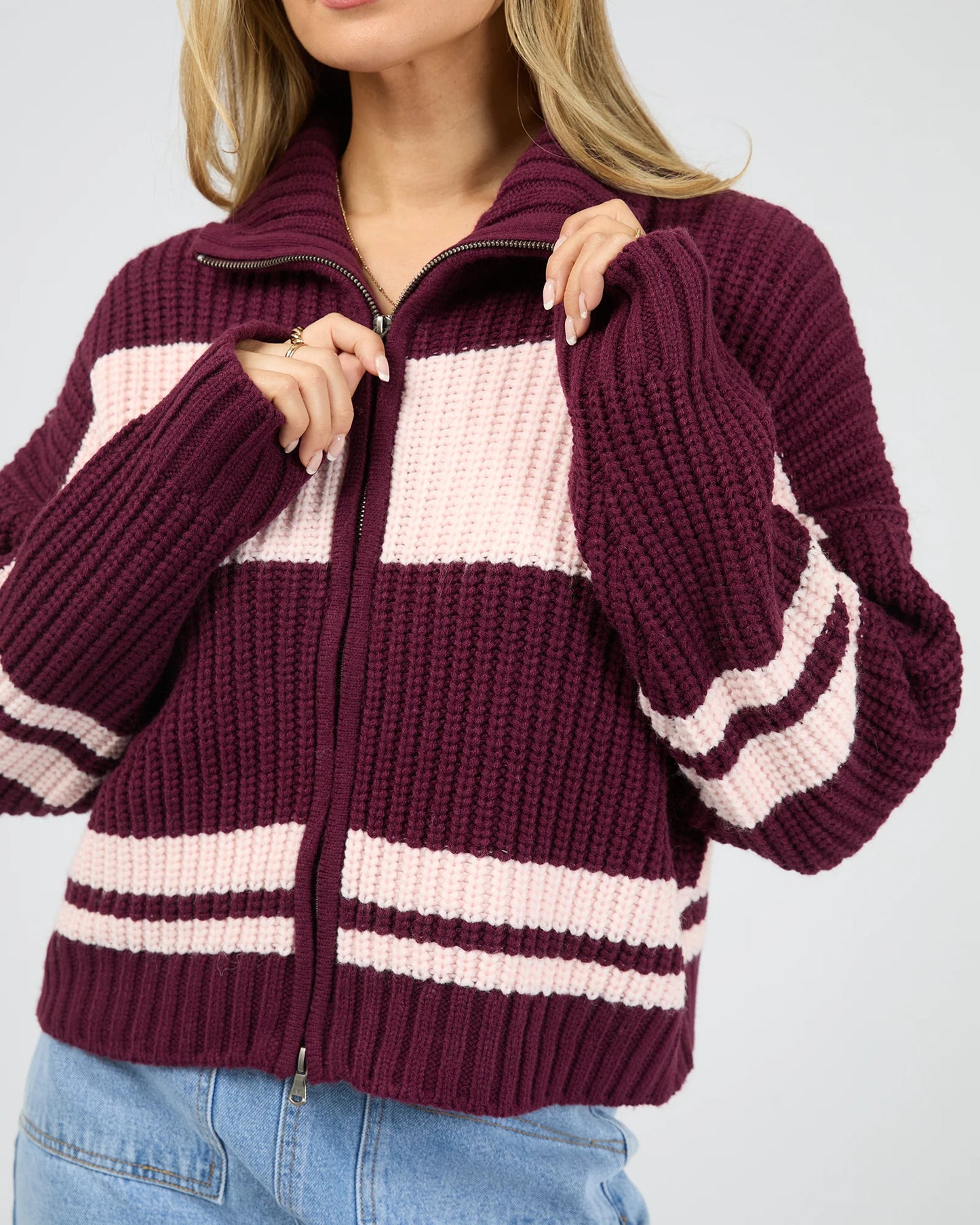 Aida Knit Zip Thru- Wine