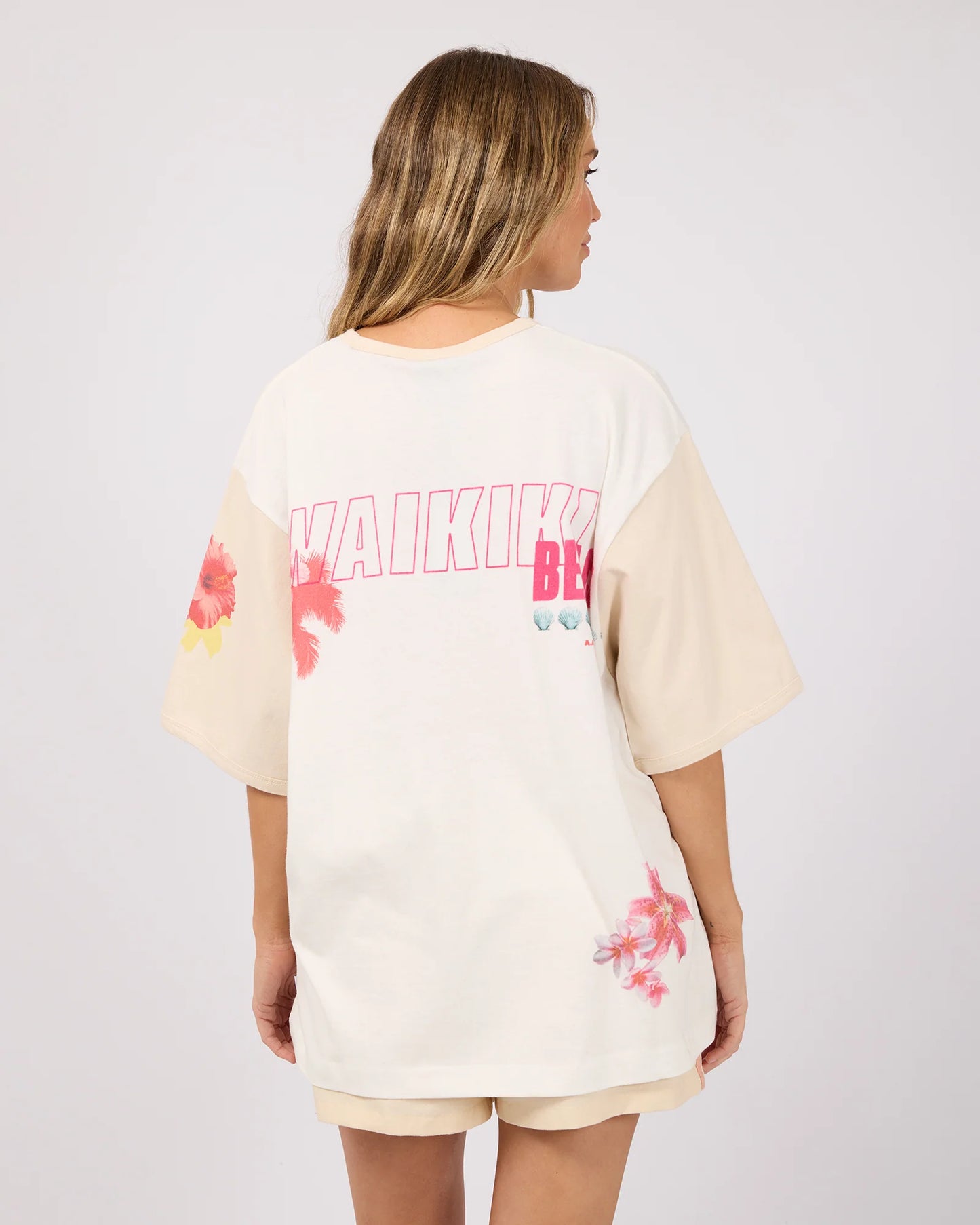 Hawaiian Hibiscus Oversized Tee- Vinatage White