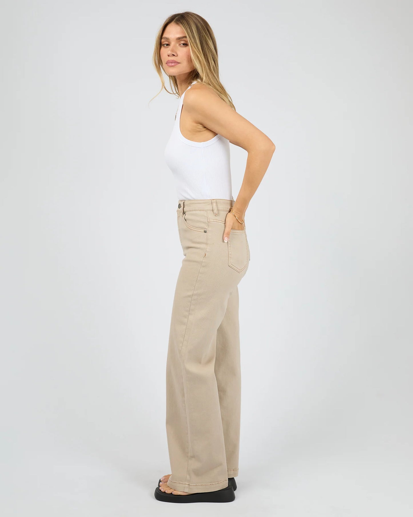 Jacqui Wide Leg Jean- Beige
