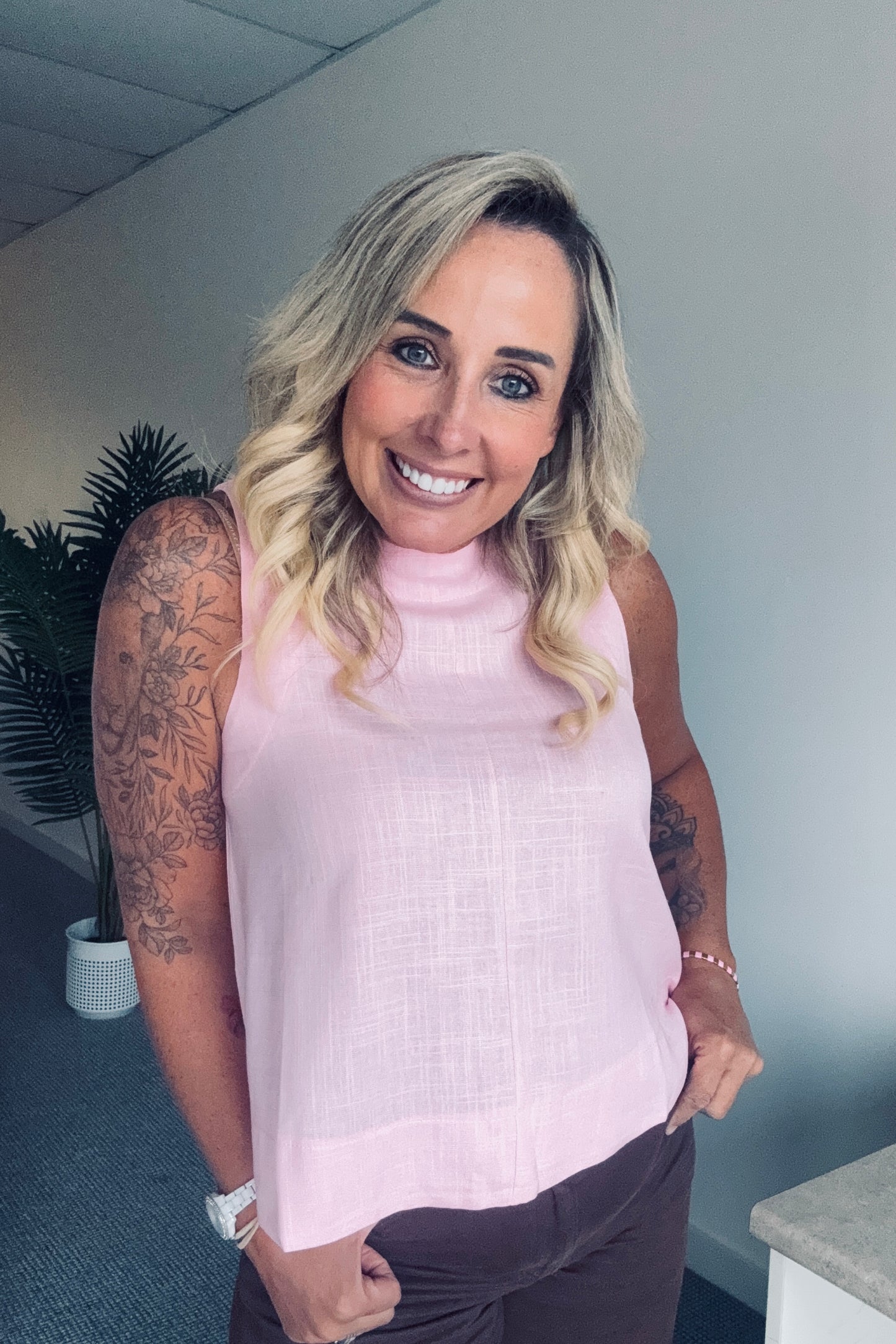 Freddie Linen Tank - Dusty Pink