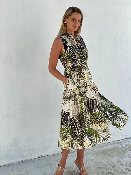 Leaf Dress- Green/White