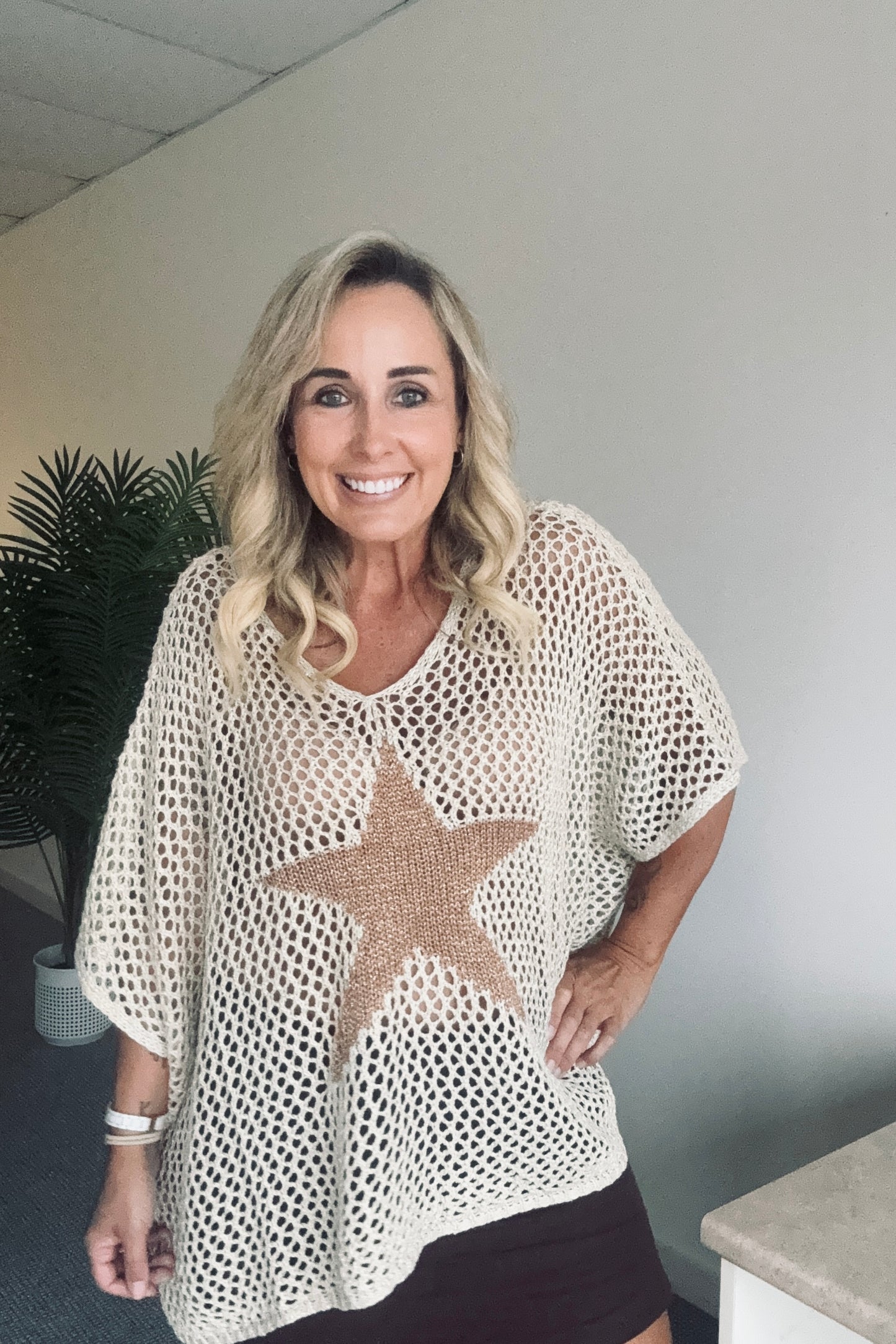 Starry Knit Oversized Top- Taupe