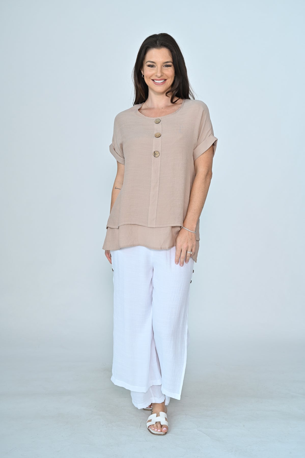 Big Button Top- Mocha