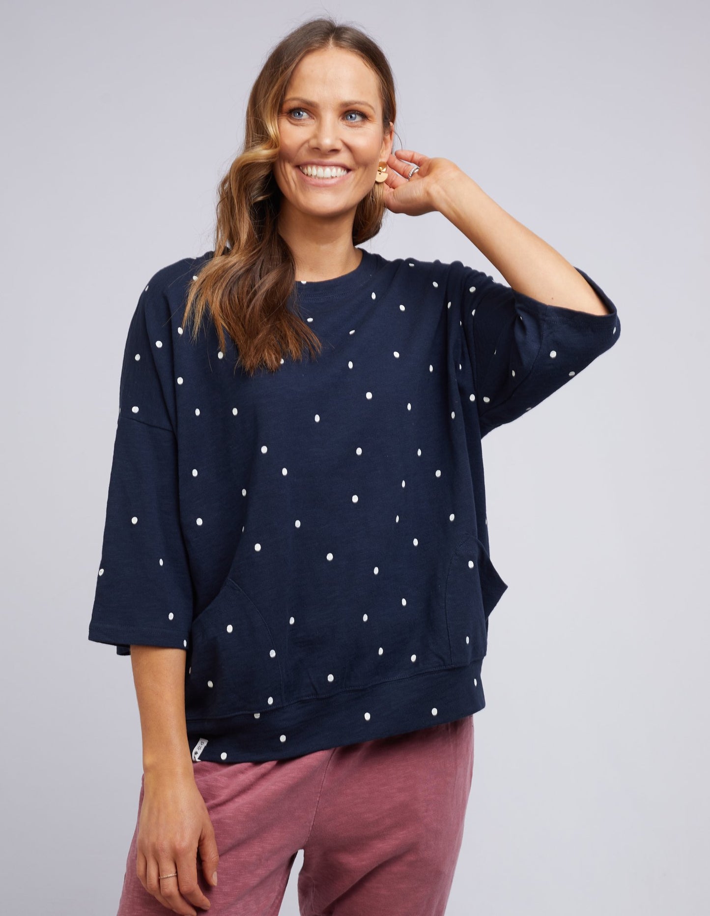Mazie Round Sweat - Navy With White Spot
