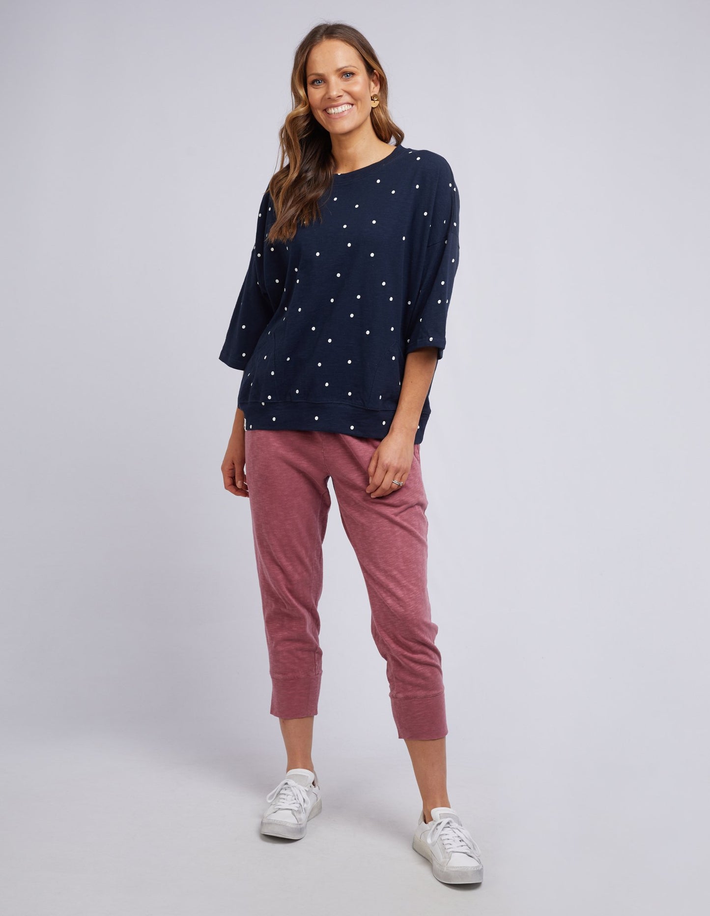 Mazie Round Sweat - Navy With White Spot