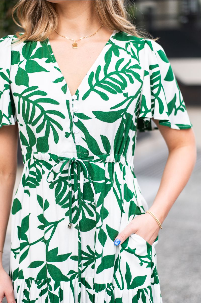 Roxanne Dress- Green/White Flower