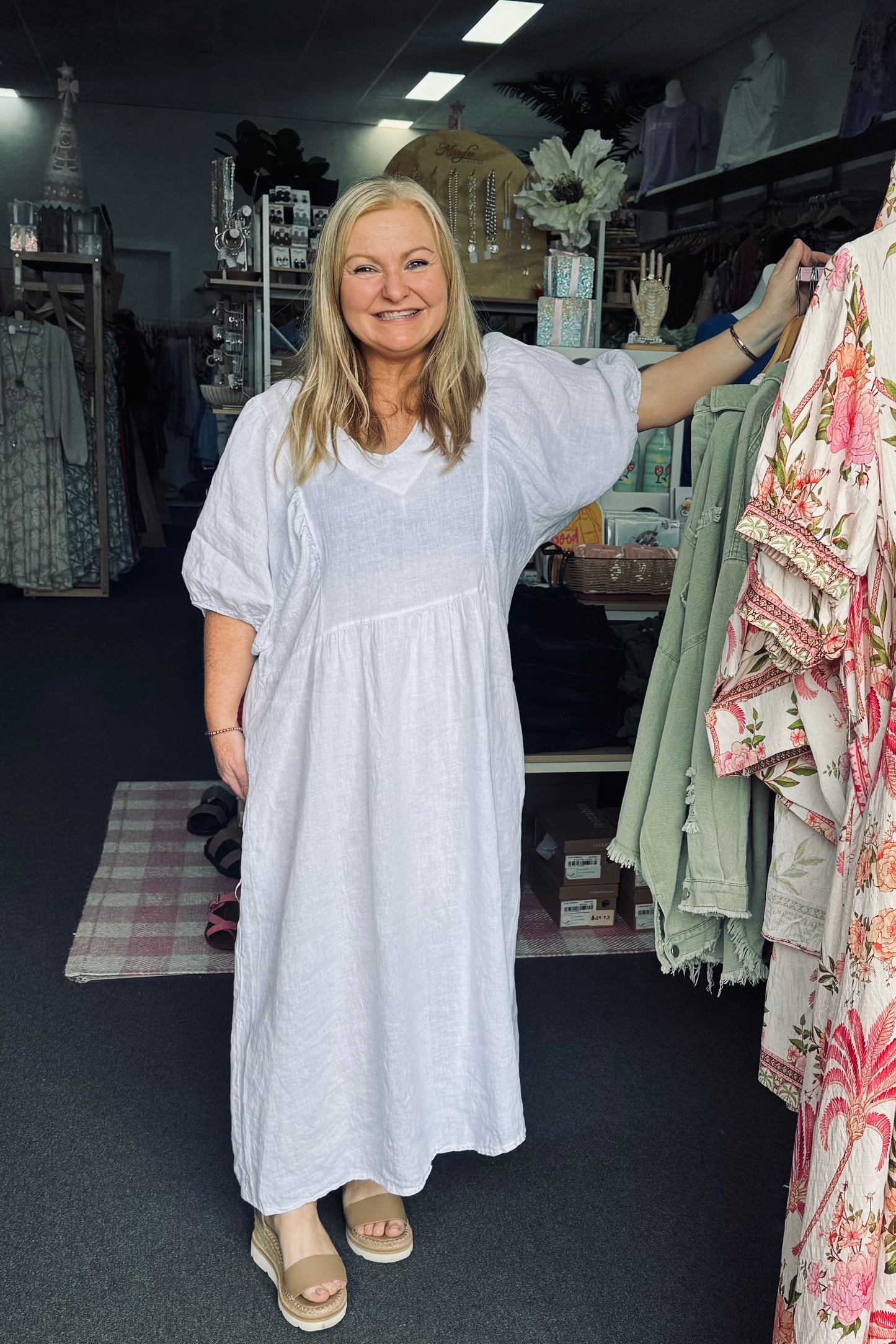 Italian Linen Lucy Dress- White