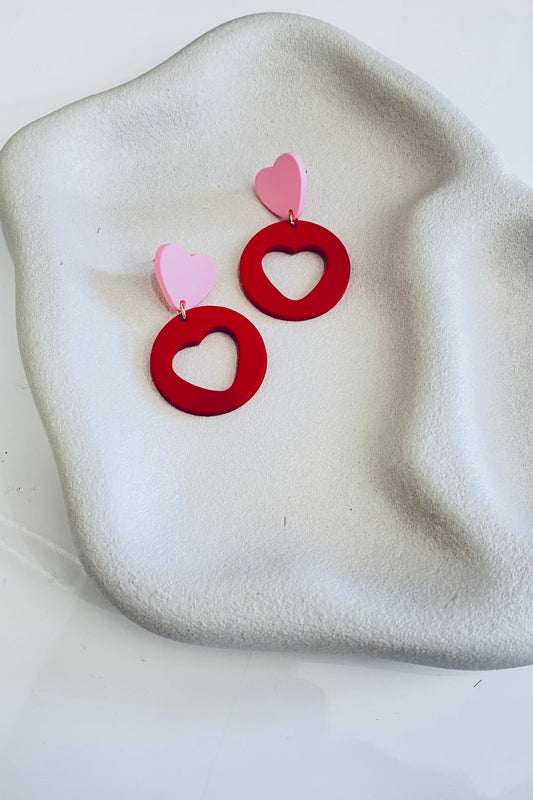 Double Red Heart Earring