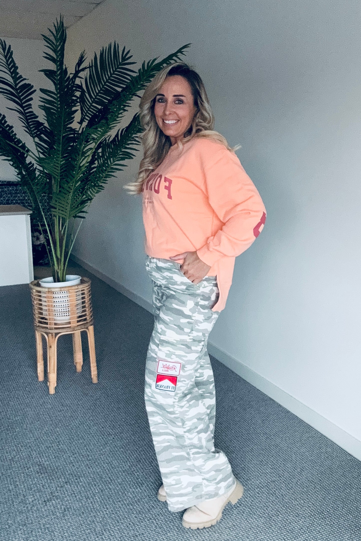 Camo Wide Leg Jean- Taupe