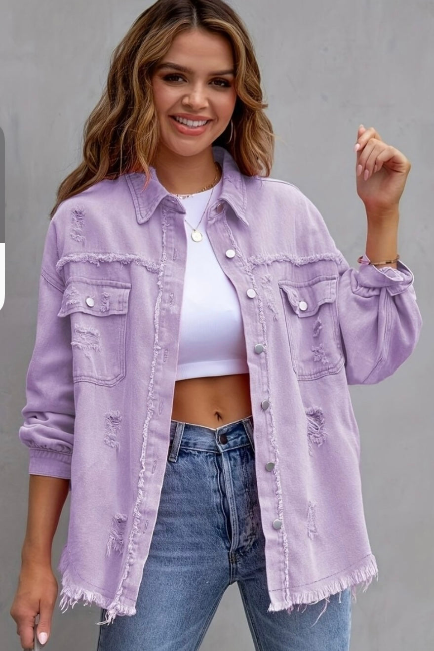 Frayed Denim Shacket - Lilac