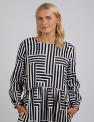 Bauhaus Dress- Navy/Oatmeal Stripe