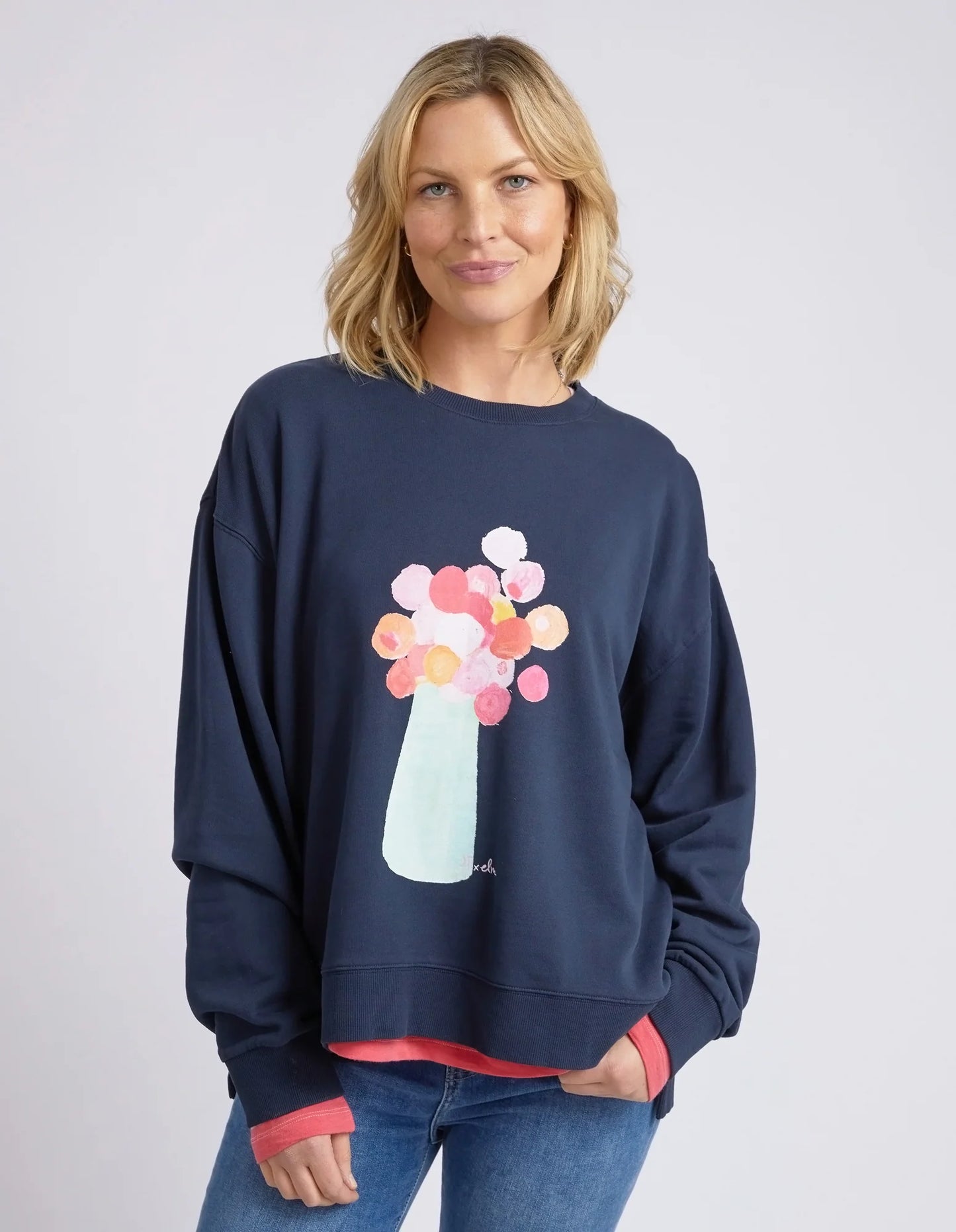 Janey Floral Crew- Navy