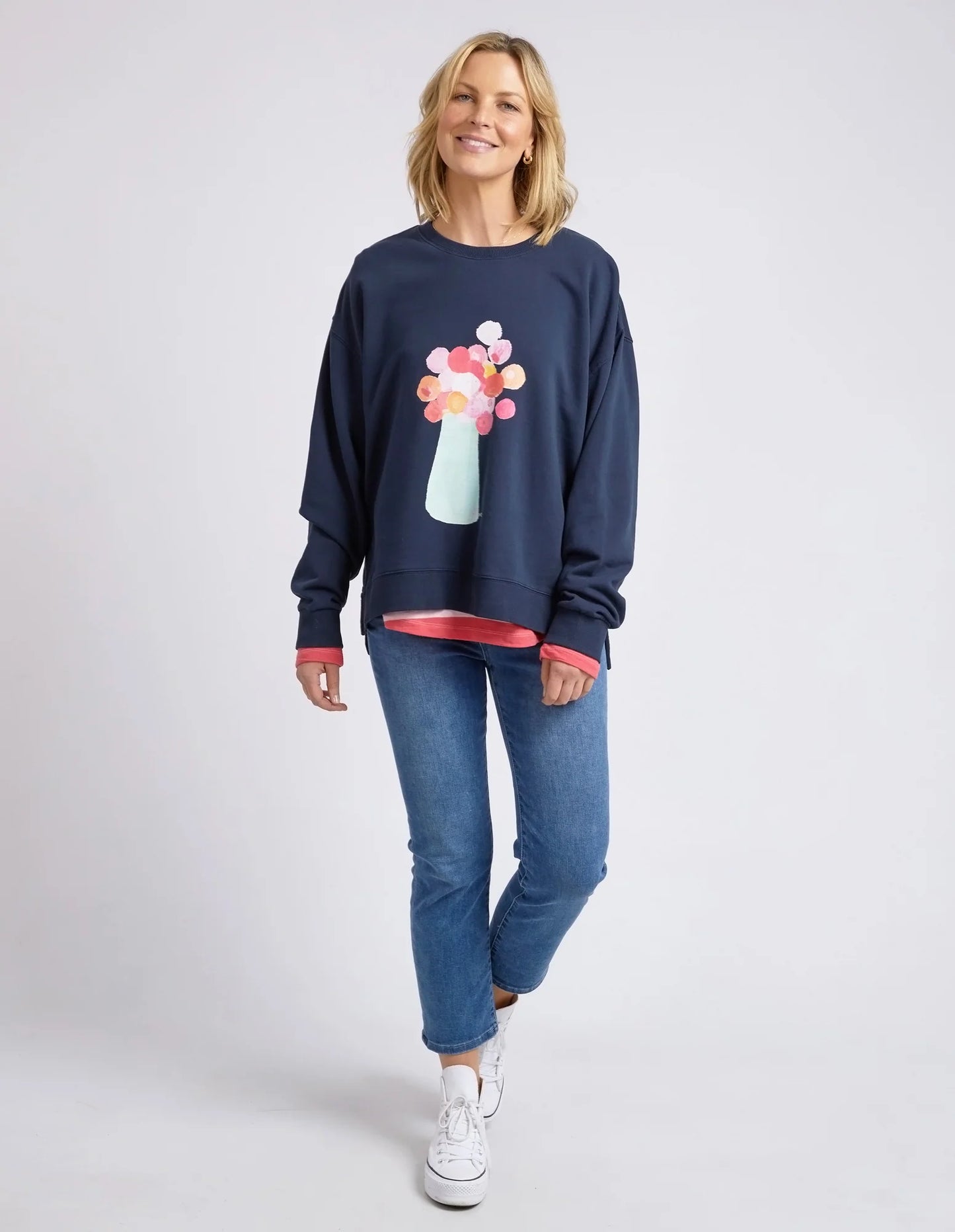 Janey Floral Crew- Navy