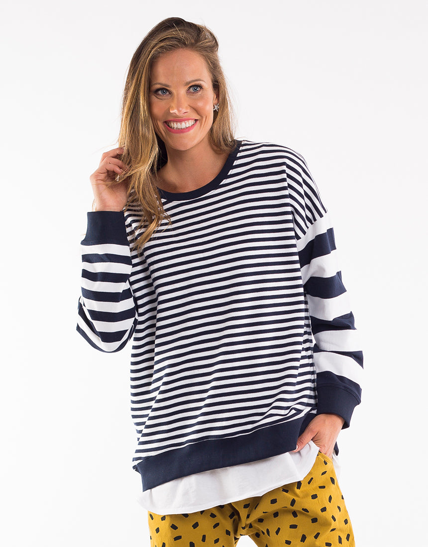 Golden Stripe Crew- Navy & White Stripe