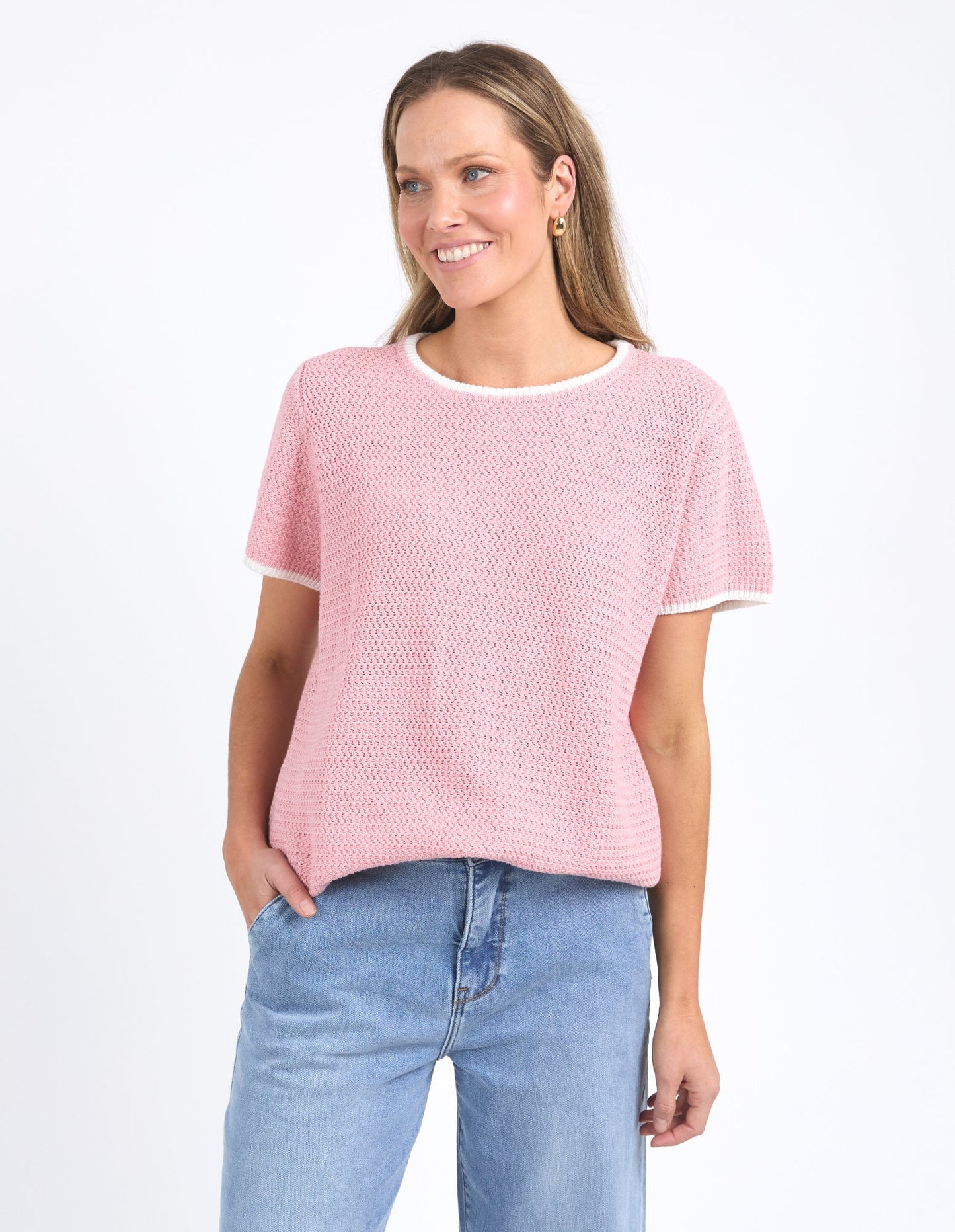 Camellia Shirt Sleeve Knit- Pink Blush