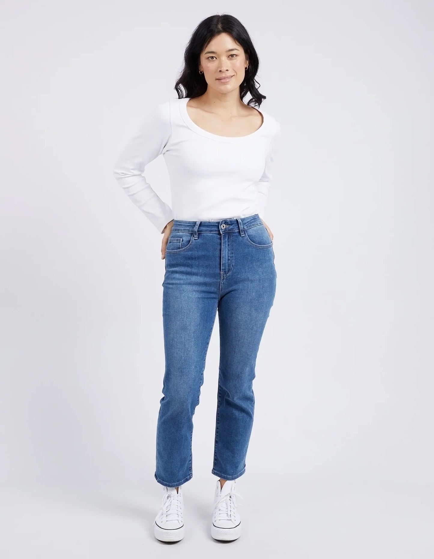 Ada Straight Leg Jean - Washed Blue Denim