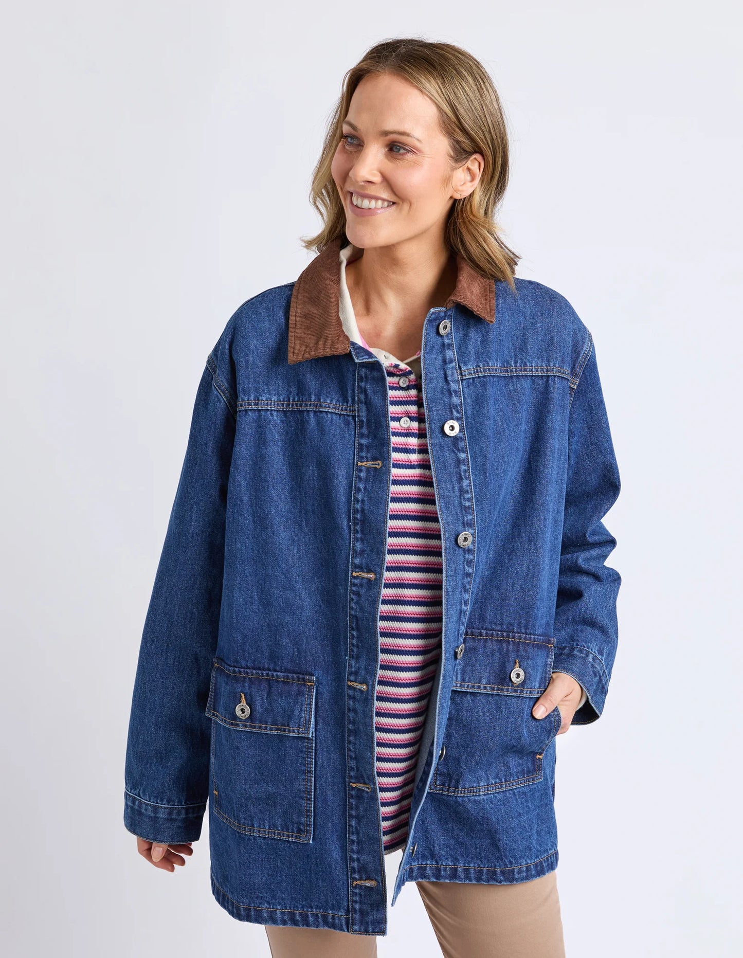 Elm Lilian Denim Barn Jacket - Mid Blue Wash
