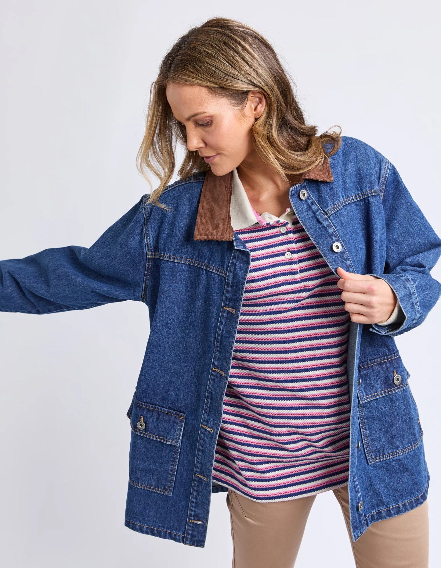 Elm Lilian Denim Barn Jacket - Mid Blue Wash