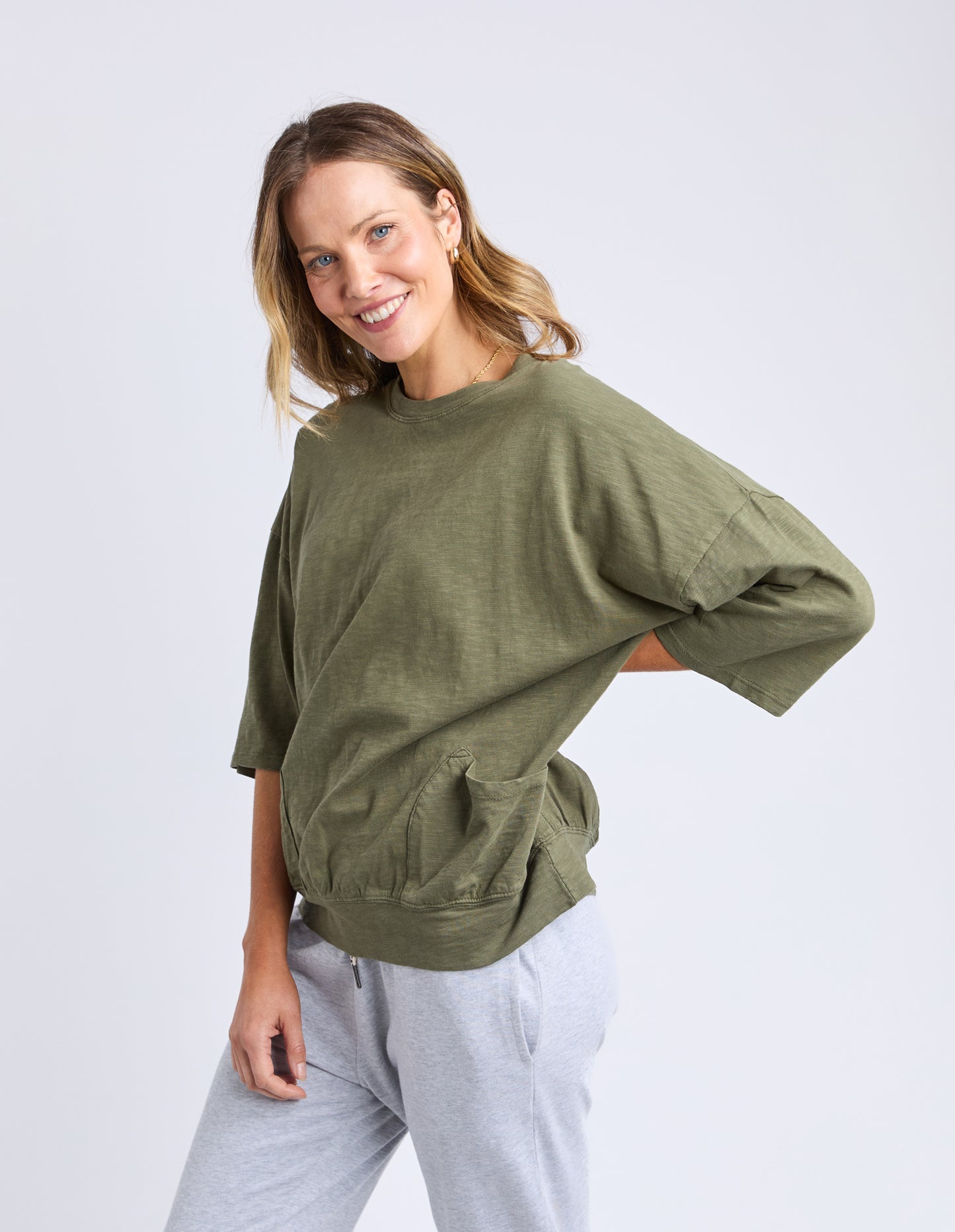 Mazie Round Sweat - Dark Khaki
